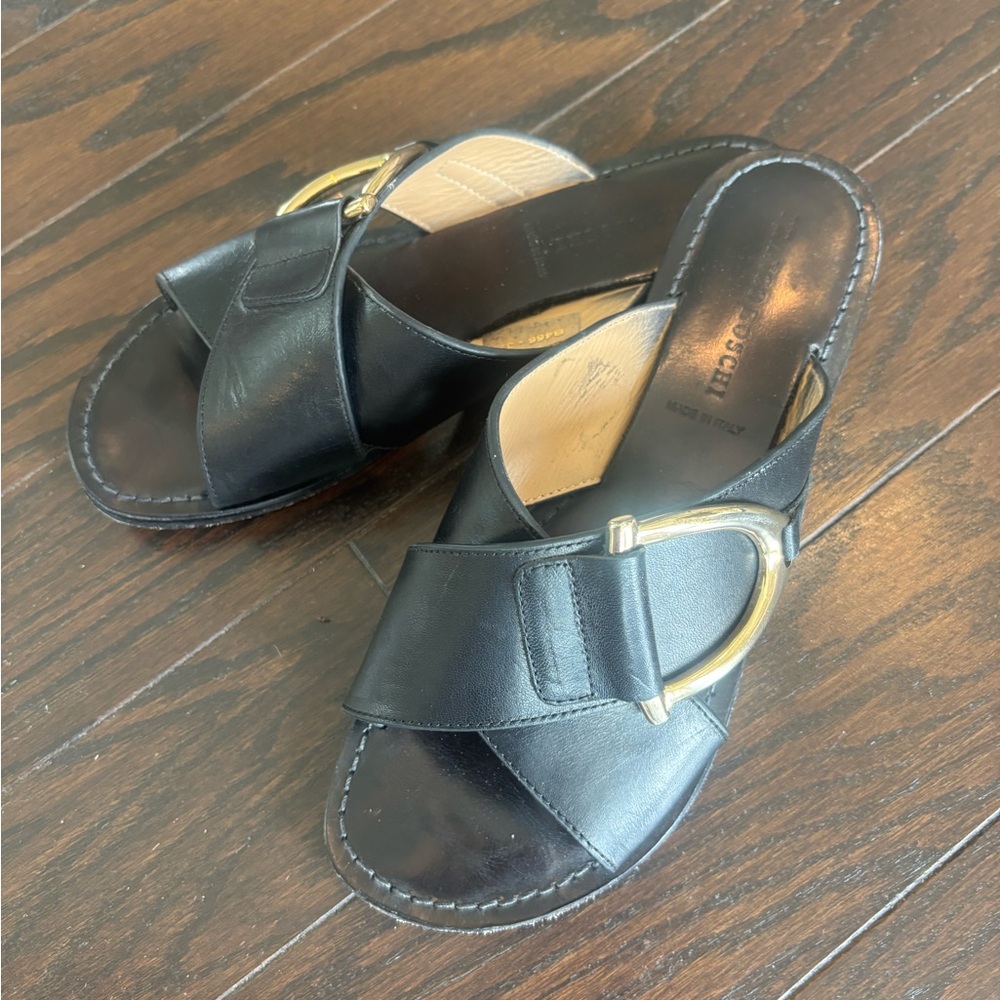 Franco Boschi Leather Slide Sandals with Gold Buckle